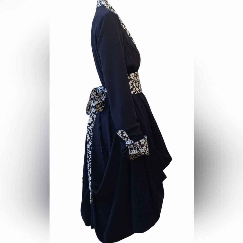 Vintage Black High Low Victorian Goth Floral Jacket Dress Small - Picture 3 of 4
